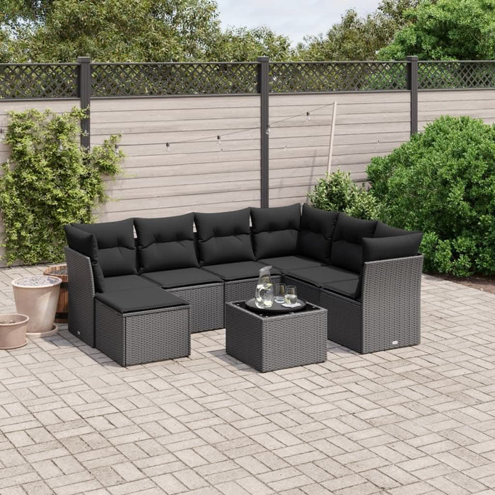 Set mobilier de grădină cu perne, 8 piese, negru, poliratan - WALTI WALTI