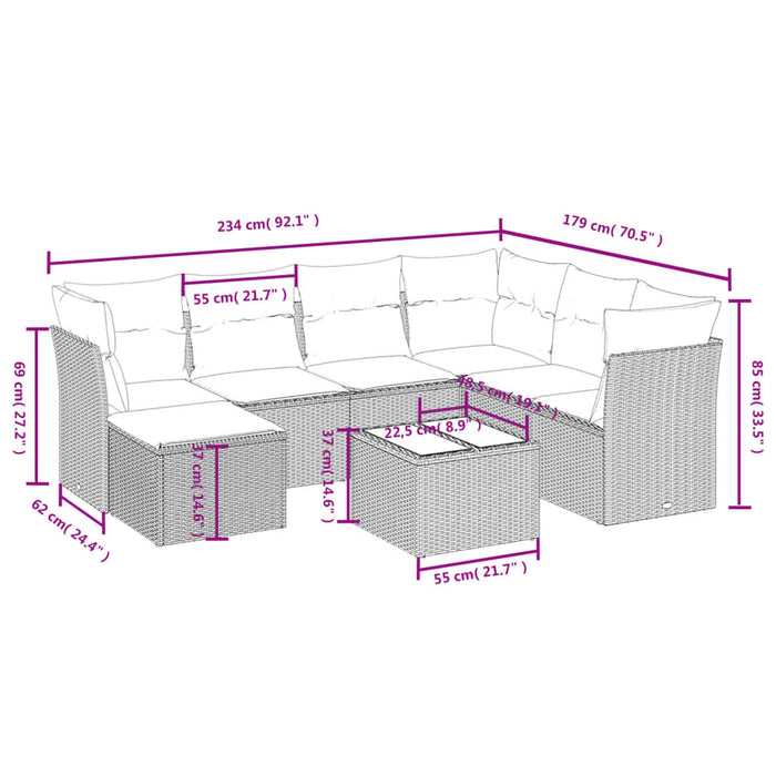 Set mobilier de grădină cu perne, 8 piese, negru, poliratan - WALTI WALTI