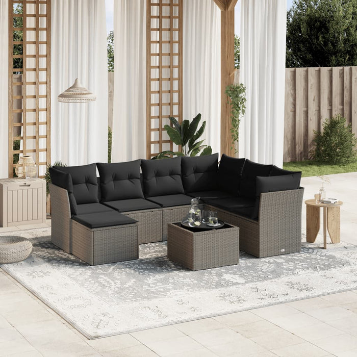 Set mobilier de grădină cu perne, 8 piese gri deschis poliratan WALTI