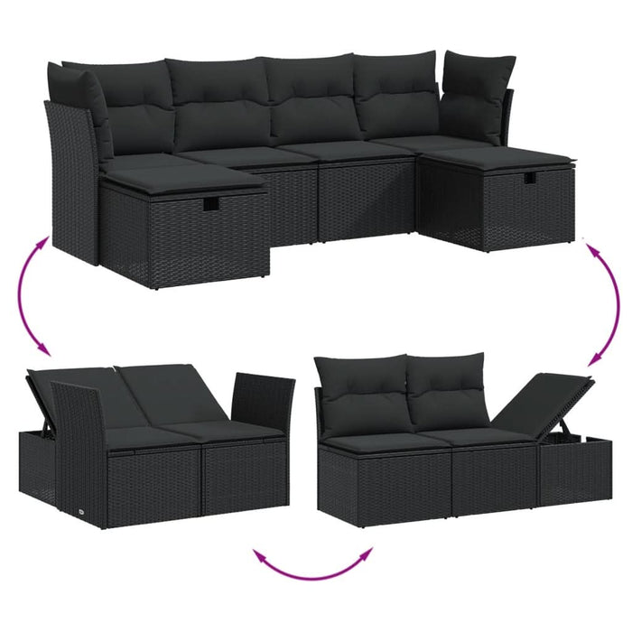 Set mobilier de grădină cu perne, 6 piese, negru, poliratan - WALTI WALTI