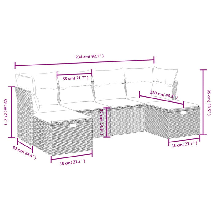 Set mobilier de grădină cu perne, 6 piese, negru, poliratan - WALTI WALTI