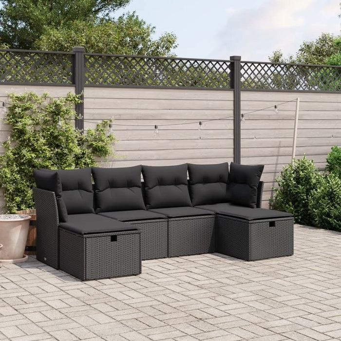 Set mobilier de grădină cu perne, 6 piese, negru, poliratan - WALTI WALTI