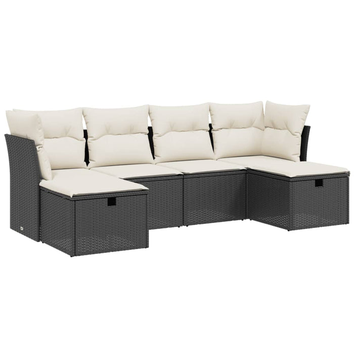 Set mobilier de grădină cu perne, 6 piese, negru, poliratan WALTI