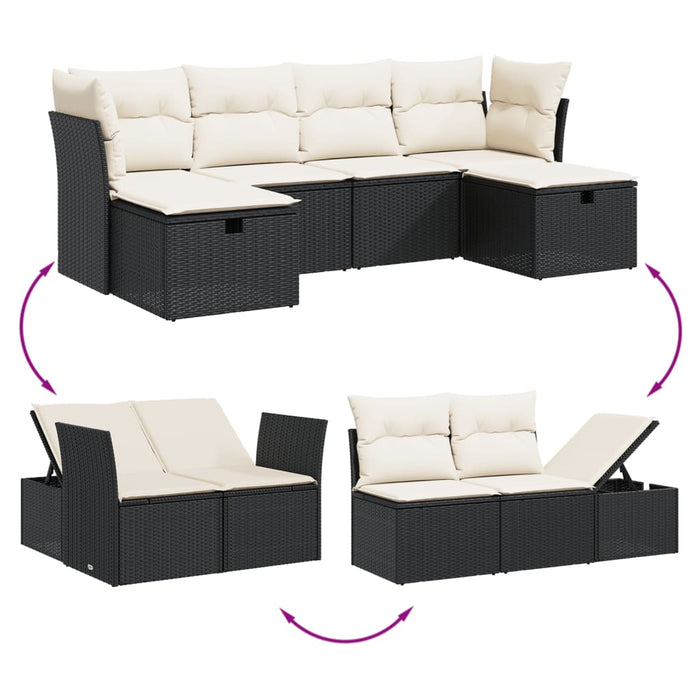 Set mobilier de grădină cu perne, 6 piese, negru, poliratan WALTI
