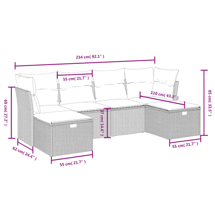 Set mobilier de grădină cu perne, 6 piese, negru, poliratan WALTI
