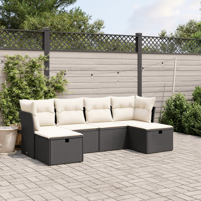 Set mobilier de grădină cu perne, 6 piese, negru, poliratan WALTI