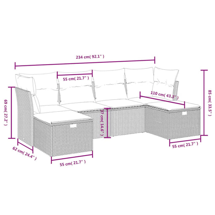Set mobilier grădină cu perne, 6 piese, gri, poliratan - WALTI WALTI
