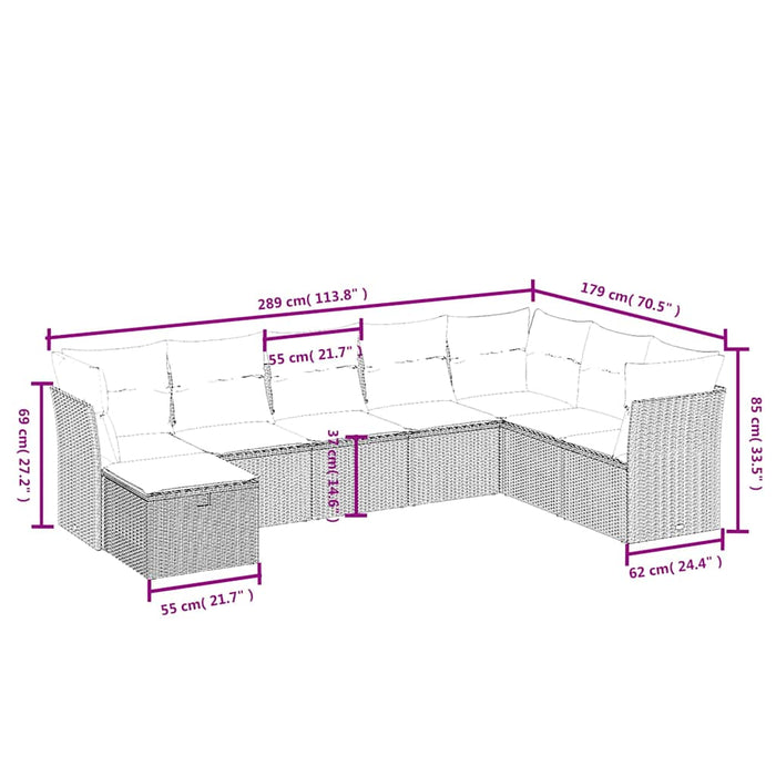 Set mobilier de grădină cu perne, 8 piese, negru, poliratan - WALTI WALTI