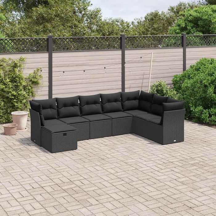 Set mobilier de grădină cu perne, 8 piese, negru, poliratan - WALTI WALTI