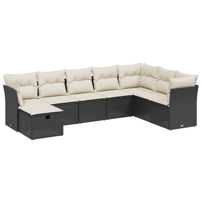 Set mobilier de grădină cu perne, 8 piese, negru, poliratan WALTI