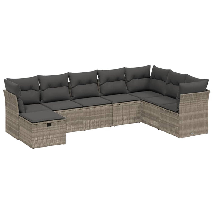 Set mobilier de grădină cu perne, 8 piese gri deschis poliratan WALTI