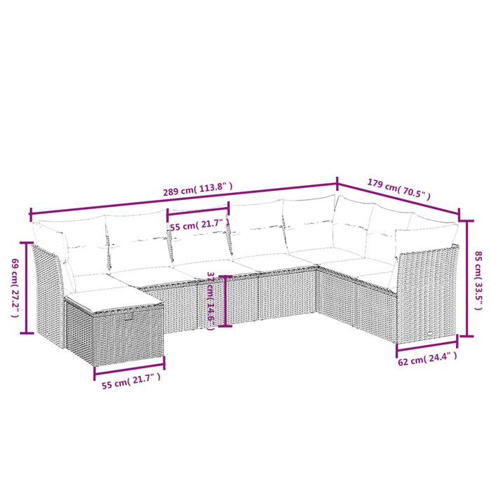 Set mobilier de grădină cu perne, 8 piese gri deschis poliratan WALTI