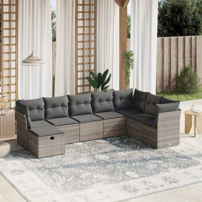 Set mobilier de grădină cu perne, 8 piese gri deschis poliratan WALTI