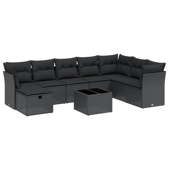 Set mobilier de grădină cu perne, 9 piese, negru, poliratan - WALTI WALTI