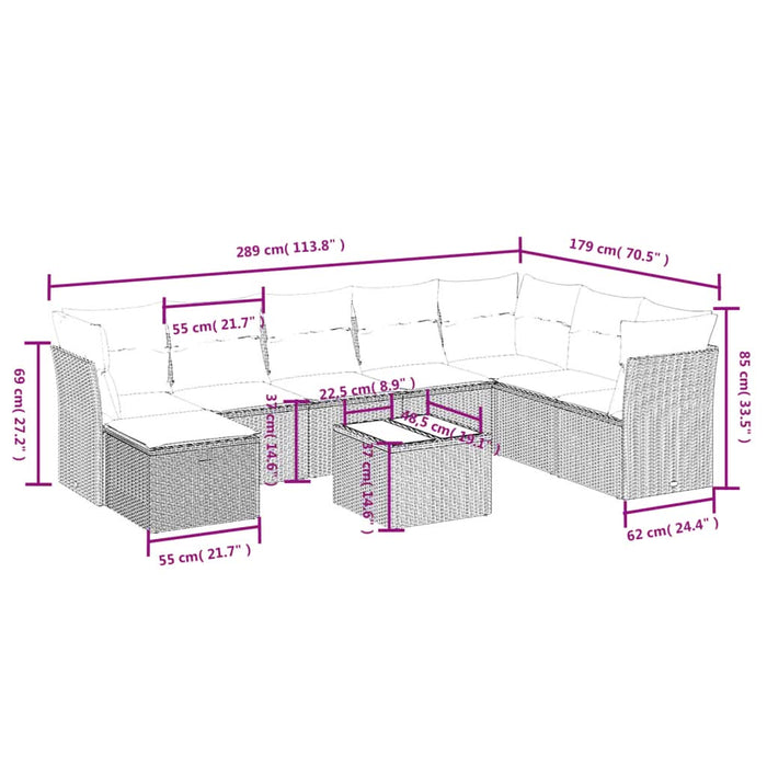 Set mobilier de grădină cu perne, 9 piese, negru, poliratan - WALTI WALTI