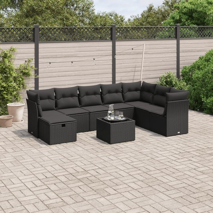 Set mobilier de grădină cu perne, 9 piese, negru, poliratan - WALTI WALTI