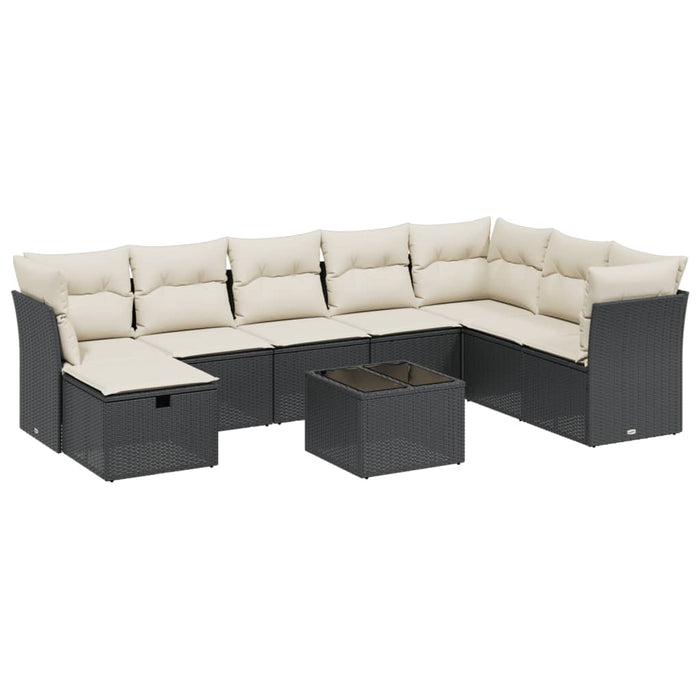 Set mobilier de grădină cu perne, 9 piese, negru, poliratan WALTI
