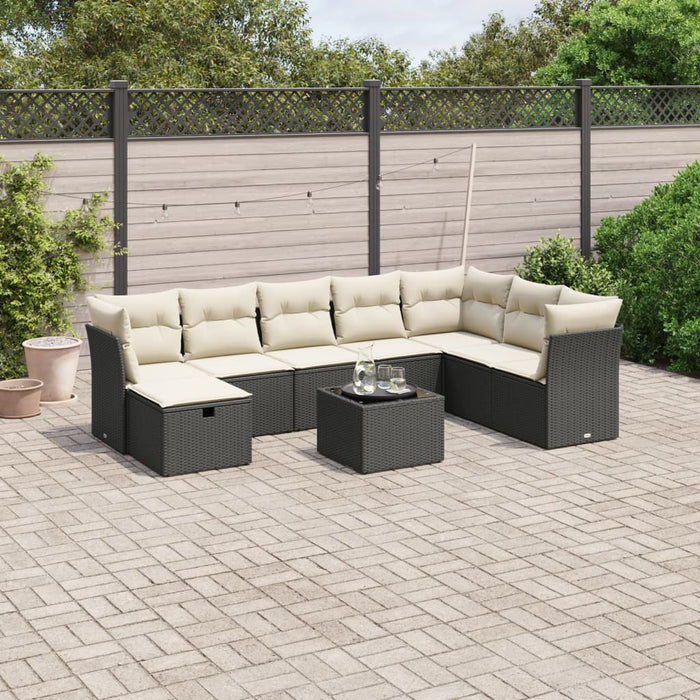Set mobilier de grădină cu perne, 9 piese, negru, poliratan WALTI