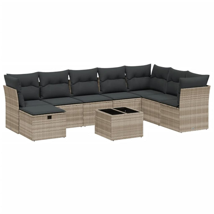 Set canapele de grădină cu perne, 9 piese gri deschis poliratan WALTI