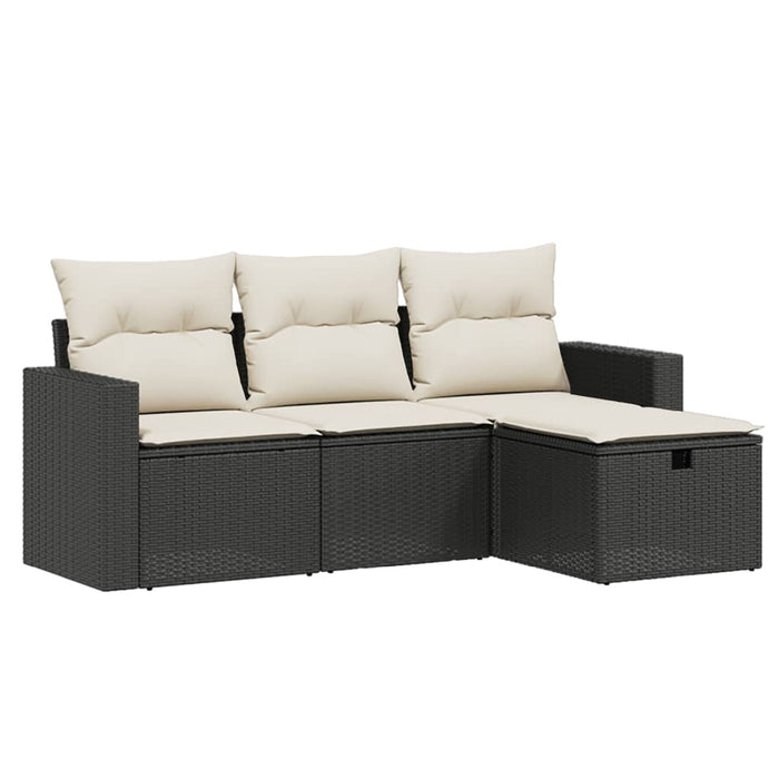 Set mobilier de grădină cu perne, 4 piese, negru, poliratan - WALTI WALTI