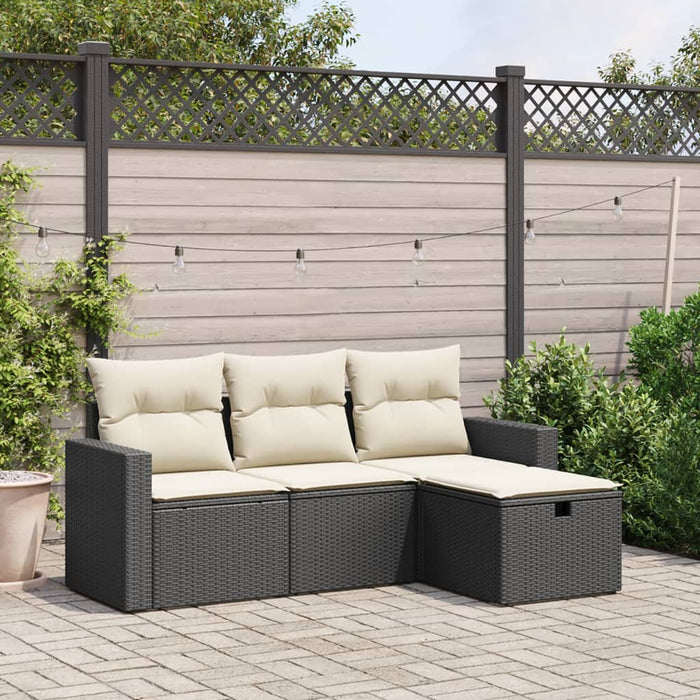Set mobilier de grădină cu perne, 4 piese, negru, poliratan - WALTI WALTI