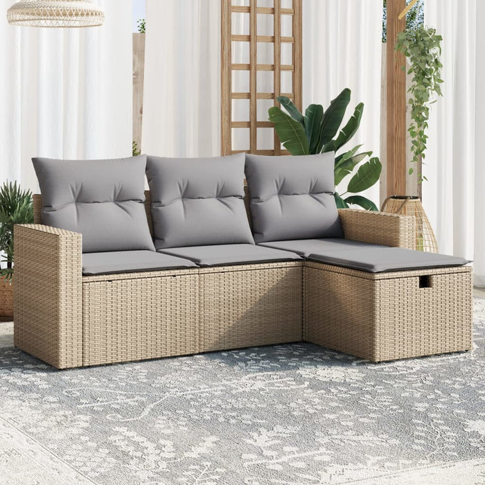 Set canapele de grădină, 4 piese, cu perne, mix bej, poliratan - WALTI WALTI