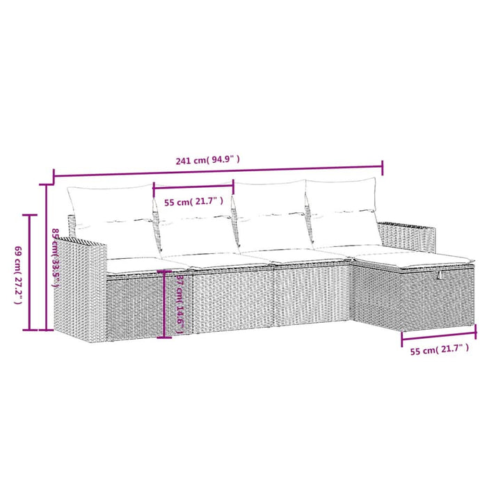 Set mobilier de grădină cu perne, 5 piese, negru, poliratan - WALTI WALTI