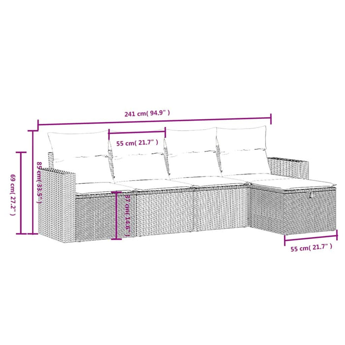 Set mobilier de grădină cu perne, 5 piese, negru, poliratan - WALTI WALTI