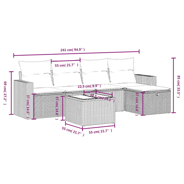 Set mobilier de grădină cu perne, 6 piese, negru, poliratan - WALTI WALTI