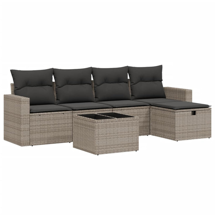 Set mobilier grădină cu perne, 6 piese, gri, poliratan WALTI