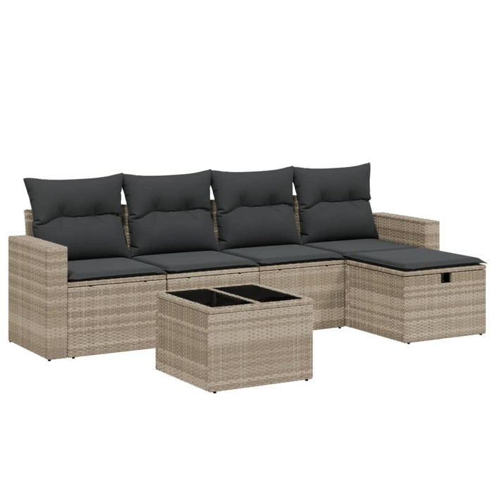 Set canapele de grădină cu perne, 6 piese gri deschis poliratan WALTI