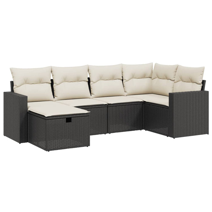 Set mobilier de grădină cu perne, 6 piese, negru, poliratan WALTI
