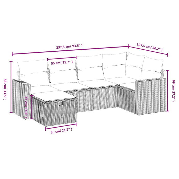 Set mobilier de grădină cu perne, 6 piese, negru, poliratan WALTI