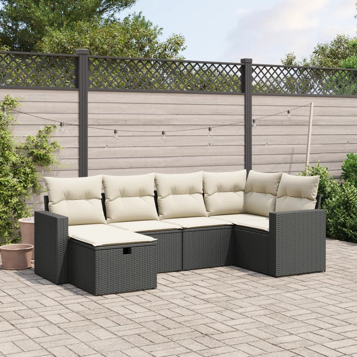 Set mobilier de grădină cu perne, 6 piese, negru, poliratan WALTI