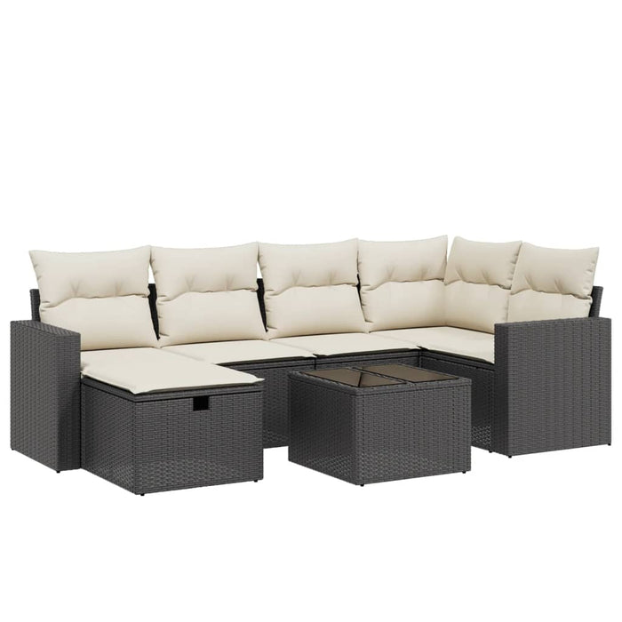 Set canapele de grădină cu perne, 7 piese, negru, poliratan WALTI