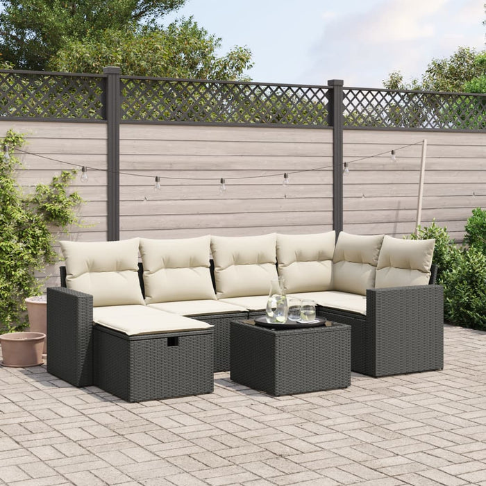 Set canapele de grădină cu perne, 7 piese, negru, poliratan WALTI