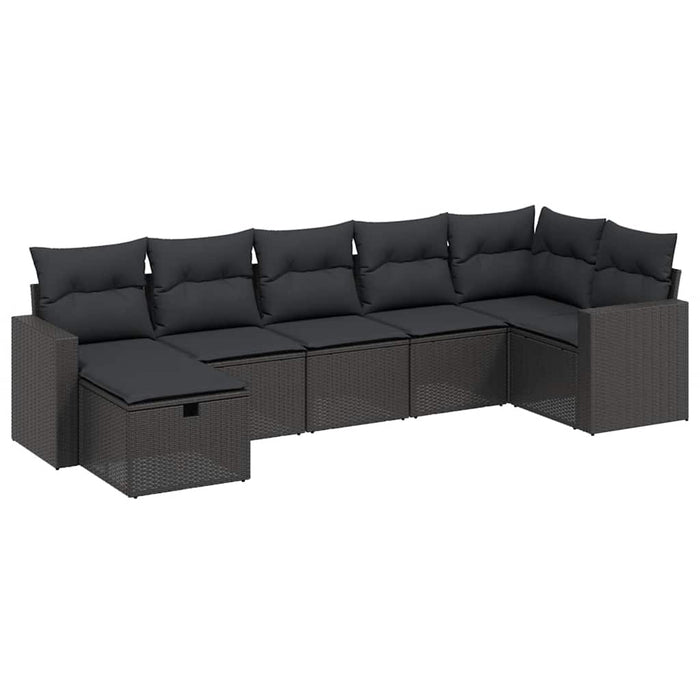 Set canapele de grădină cu perne, 7 piese, negru, poliratan WALTI