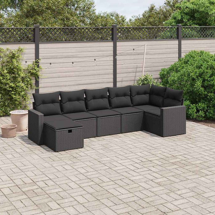 Set canapele de grădină cu perne, 7 piese, negru, poliratan WALTI