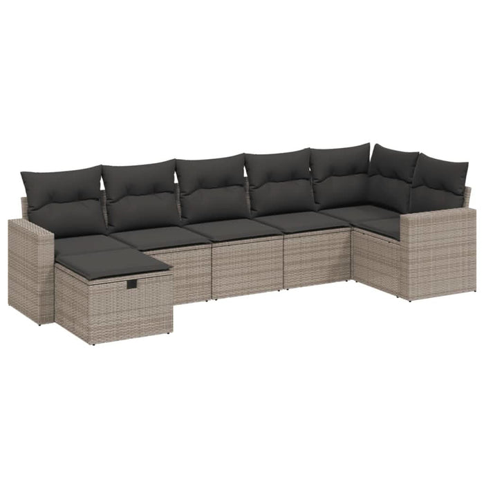 Set canapele de grădină, 7 piese, cu perne, gri, poliratan WALTI