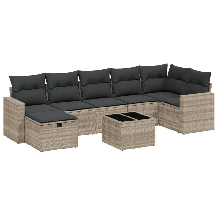 Set mobilier de grădină cu perne, 8 piese gri deschis poliratan - WALTI WALTI