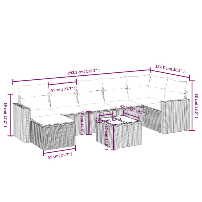 Set mobilier de grădină cu perne, 8 piese gri deschis poliratan - WALTI WALTI