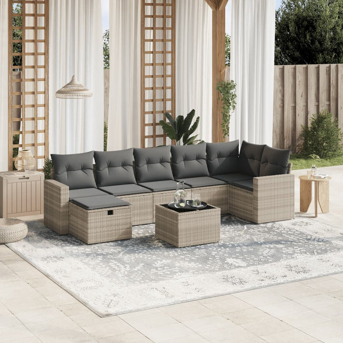 Set mobilier de grădină cu perne, 8 piese gri deschis poliratan - WALTI WALTI
