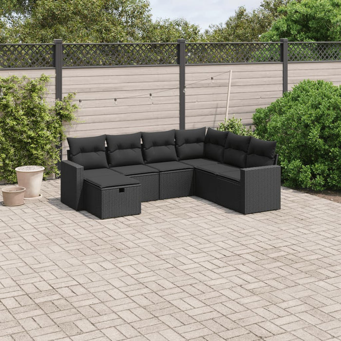 Set canapele de grădină cu perne, 7 piese, negru, poliratan - WALTI WALTI