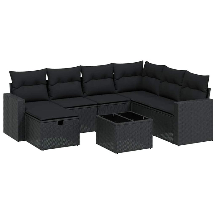 Set mobilier de grădină cu perne, 8 piese, negru, poliratan - WALTI WALTI