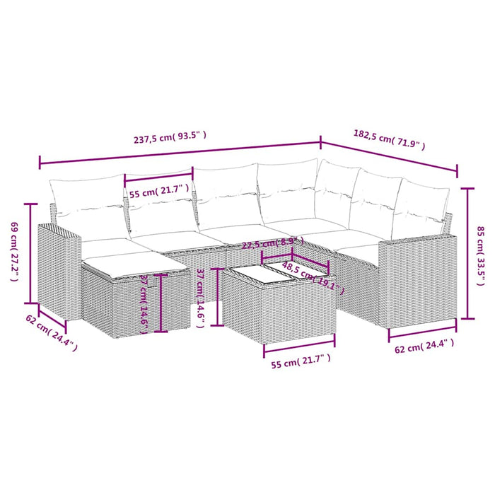 Set mobilier de grădină cu perne, 8 piese, negru, poliratan - WALTI WALTI