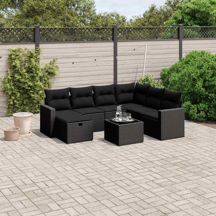 Set mobilier de grădină cu perne, 8 piese, negru, poliratan - WALTI WALTI