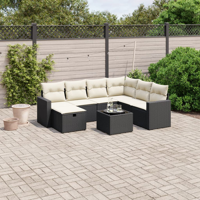 Set mobilier de grădină cu perne, 8 piese, negru, poliratan - WALTI WALTI