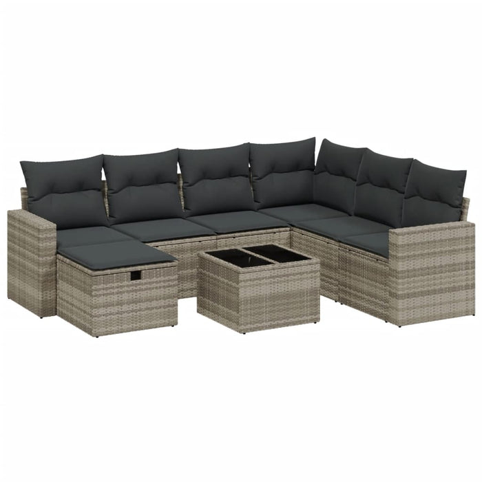Set mobilier de grădină cu perne, 8 piese gri deschis poliratan - WALTI WALTI