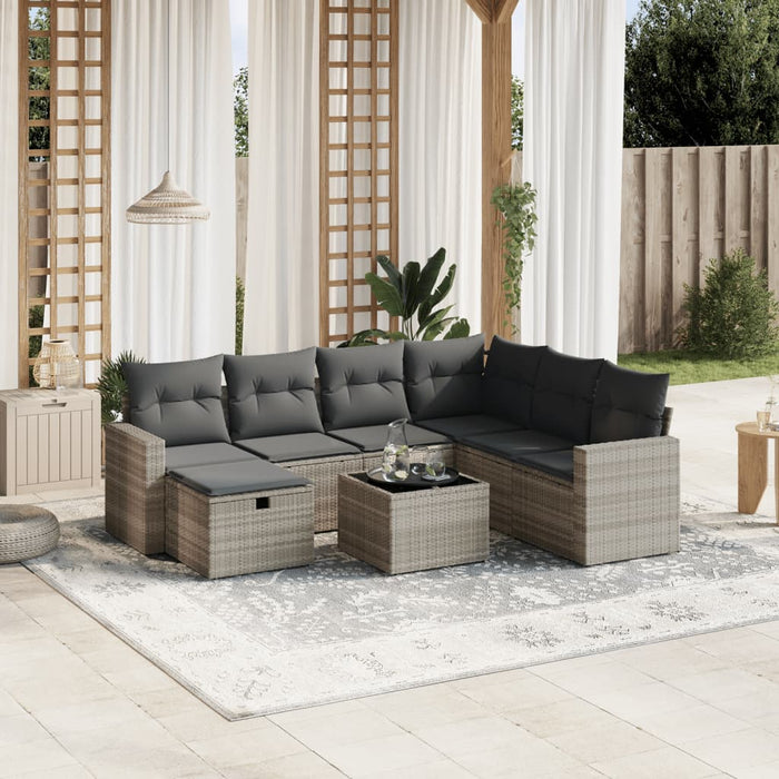 Set mobilier de grădină cu perne, 8 piese gri deschis poliratan - WALTI WALTI
