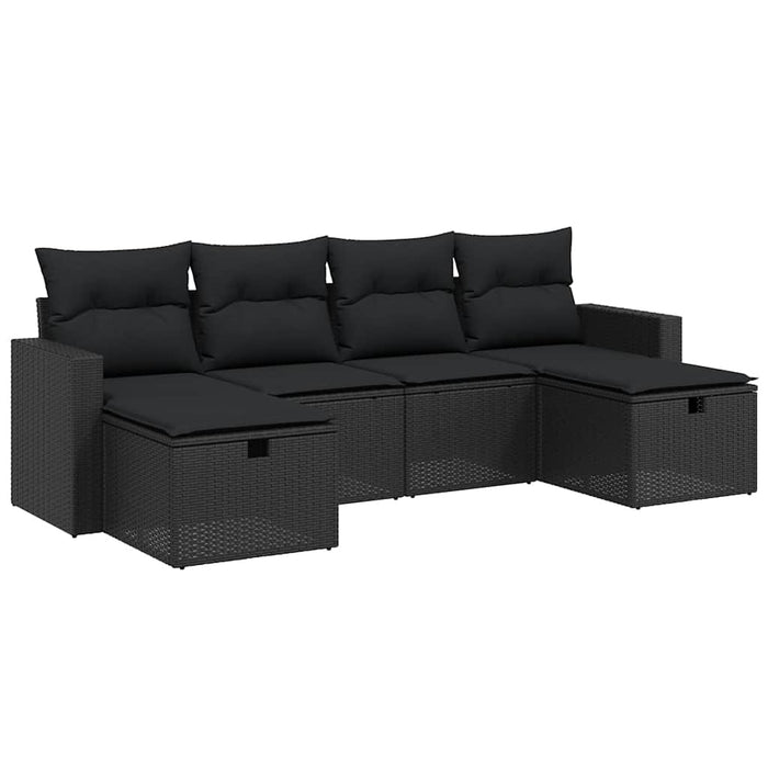 Set mobilier de grădină cu perne, 6 piese, negru, poliratan WALTI